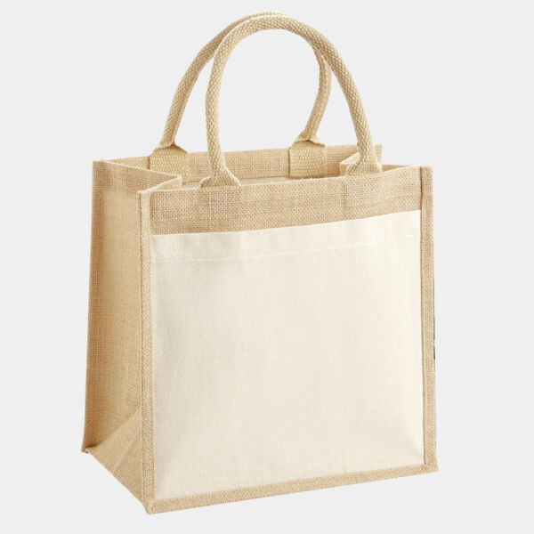 Cotton pocket jute midi tote Thumbnail